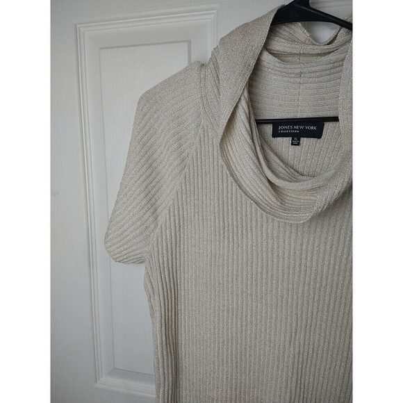 Jones New York Creme Gold Sparkle Knit Shirt Sleeve Cowl Neck Sweater. Size XL - Picture 2 of 10